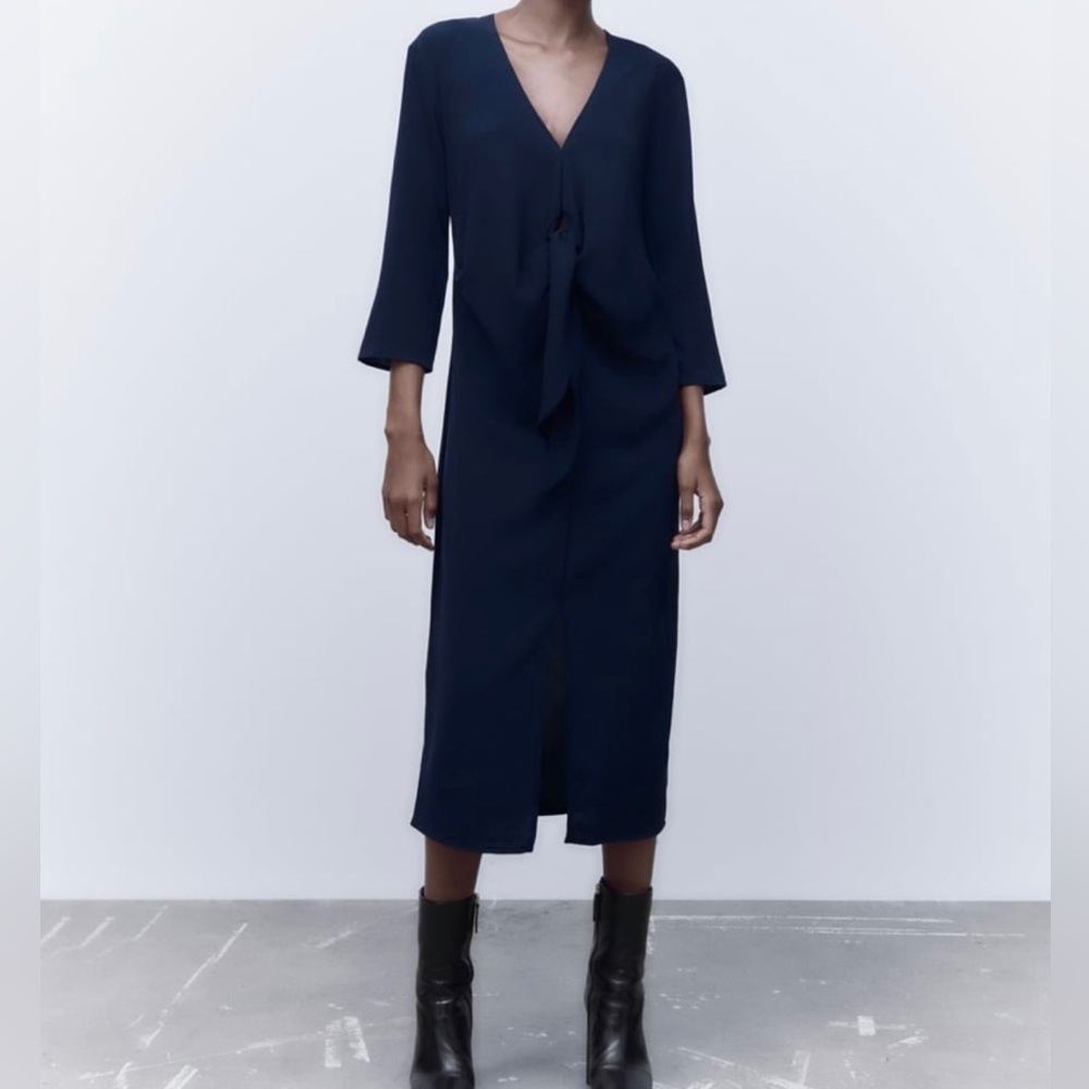 Midi dress-Navy with V neckline
